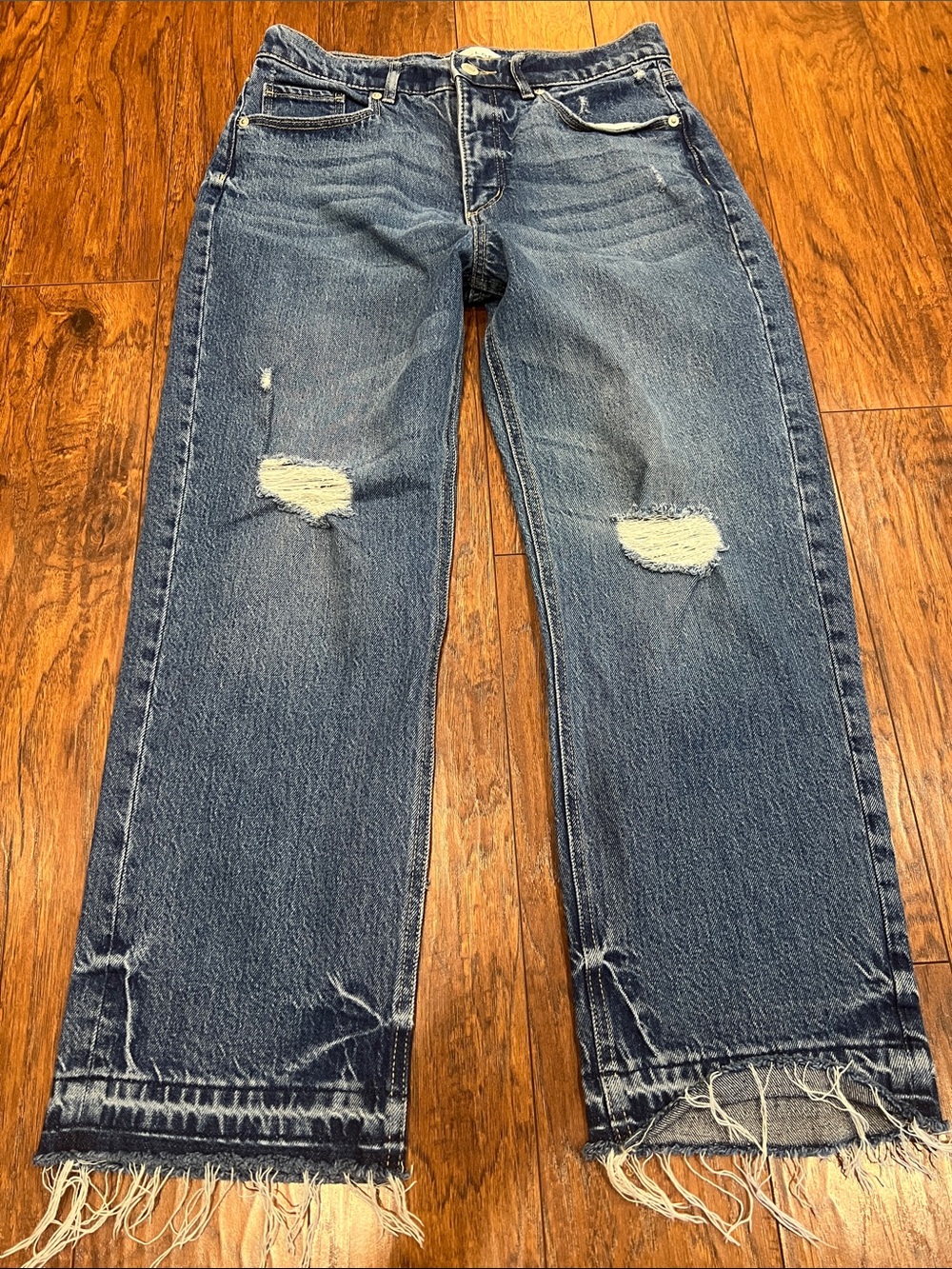 LOFT The Straight Jeans Womens 28/6 Distress Hi Rise Crop Boho Coastal Hippie